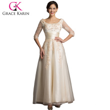 Grace Karin Newest Elegant Design Champagne Prom Dress With Long Sleeve CL6051-2#